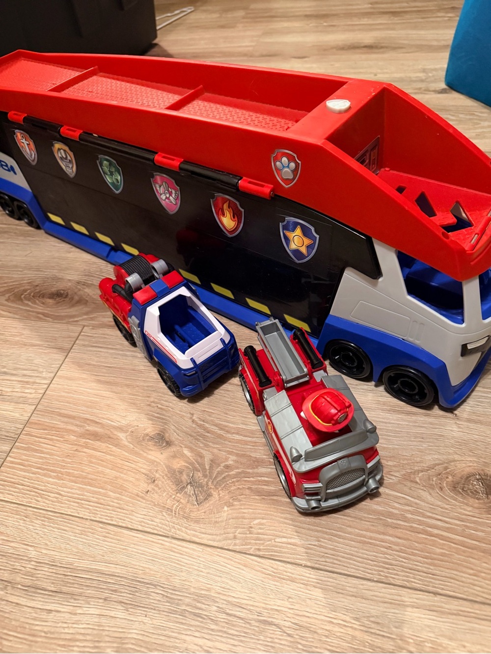 Paw Patrol Red, Blue & White Rescue Transport Truck with Two Vehicles